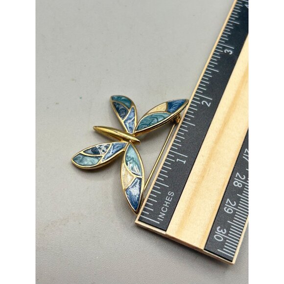 Signed LC Liz Claiborne Enameled Butterfly Pin Brooch 80s Blue Swirls Gold Tone - Picture 7 of 7